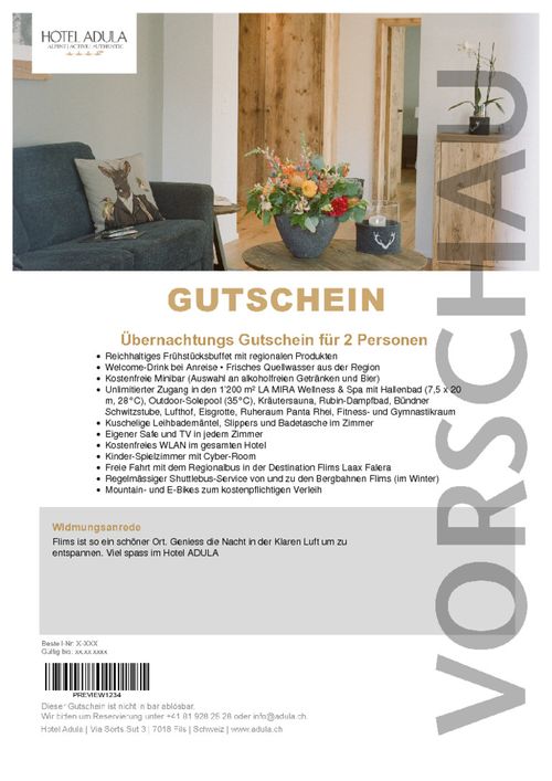 Übernachtungs Gutschein für 2 Personen