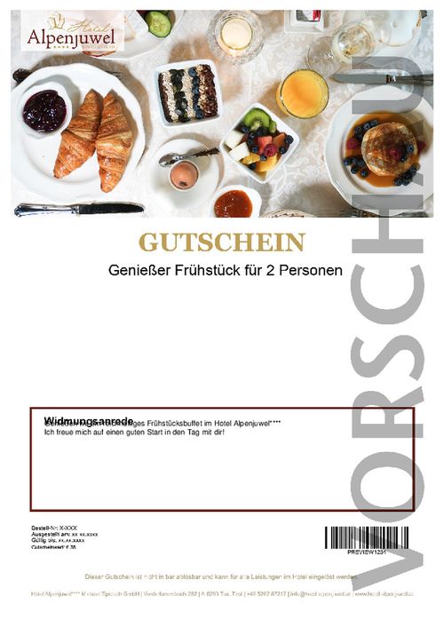 Gourmet breakfast for 1 person