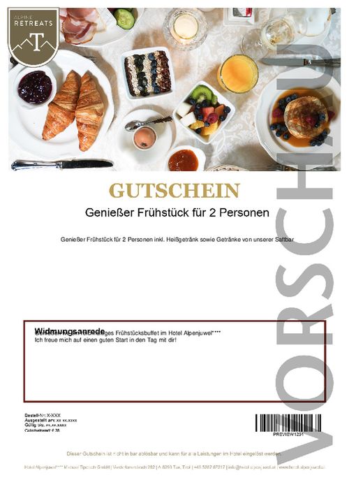 Genießer Frühstück für 2 Personen