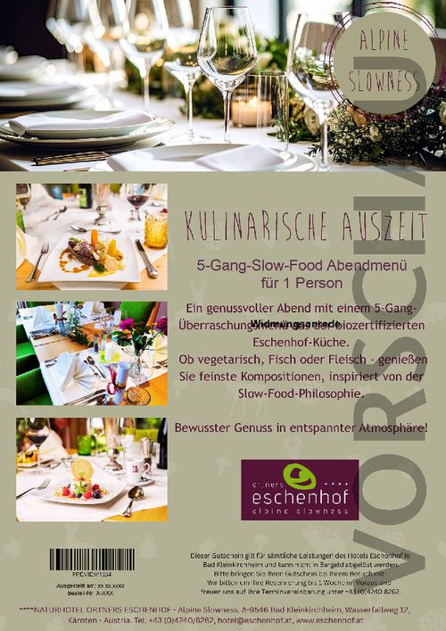 5-Gang-Slow-Food Abendmenü für 1 Person