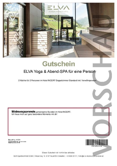 ELVA Yoga & Abend-SPA für eine Person