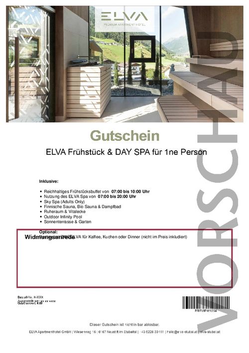 ELVA Frühstück & DAY SPA für 1ne Person