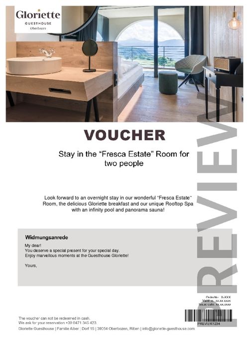 Stay in the “Fresca Estate” Room for two people