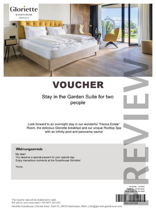 Stay in the Garden Suite for two people