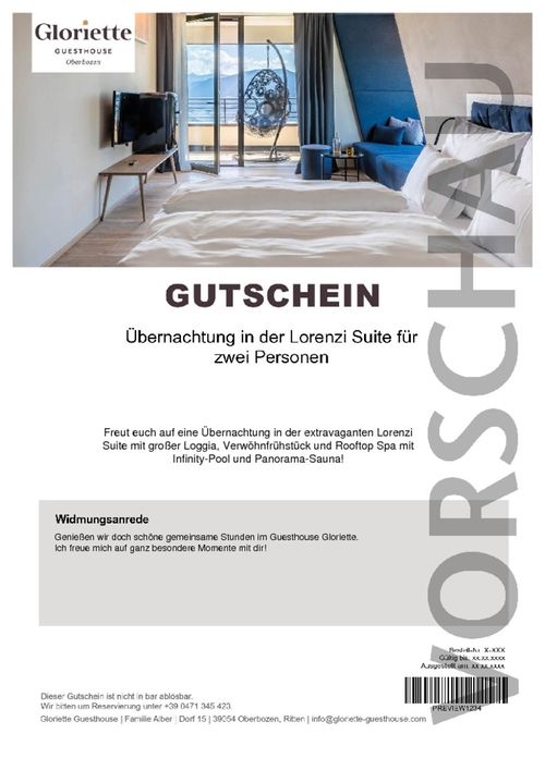 Übernachtung in der Lorenzi Suite für zwei Personen