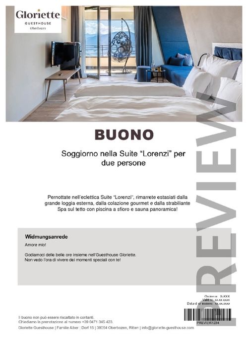 Soggiorno nella Suite “Lorenzi” per due persone