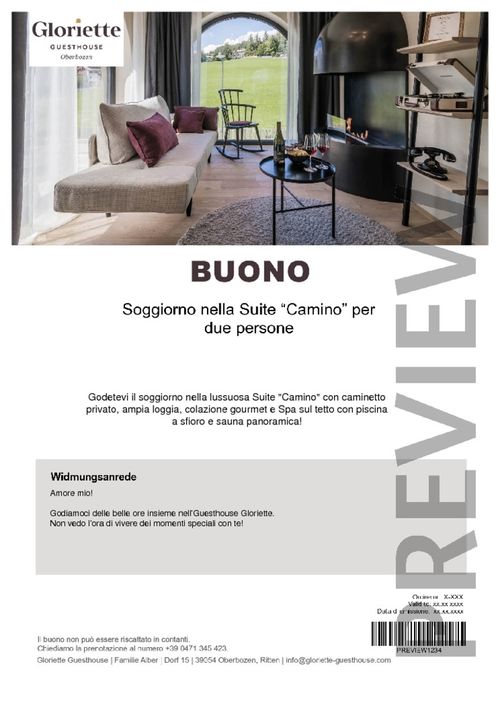 Soggiorno nella Suite “Camino” per due persone