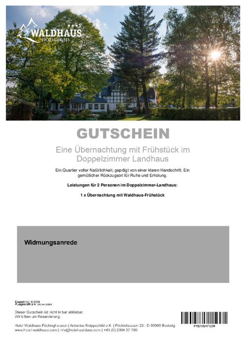 Eine Übernachtung mit Frühstück im Doppelzimmer Landhaus