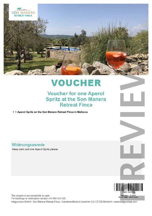 Voucher for one Aperol Spritz at the Son Manera Retreat Finca