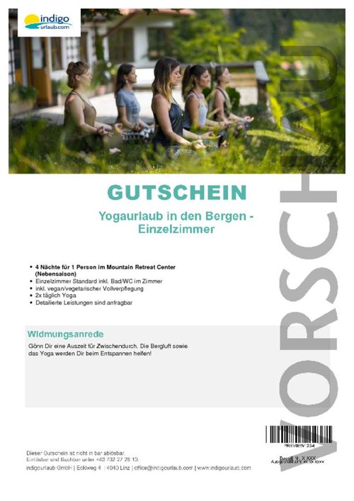 Yogaurlaub in den Bergen - Einzelzimmer
