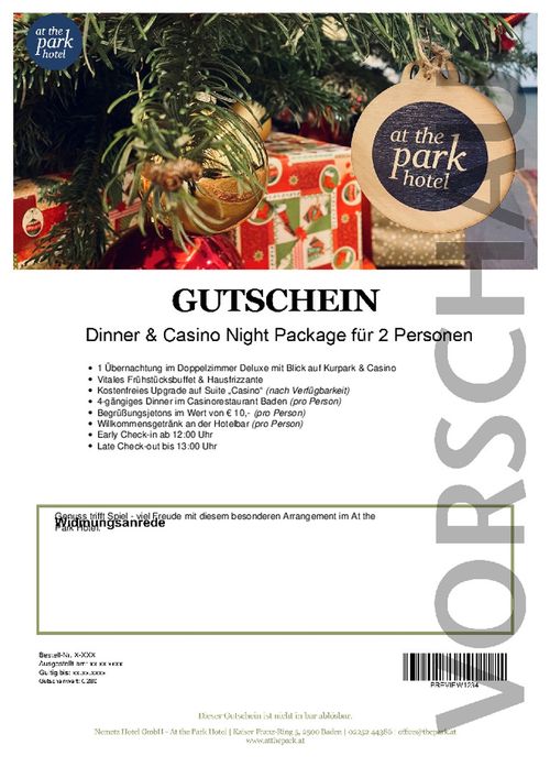 Dinner & Casino Night Package für 2 Personen