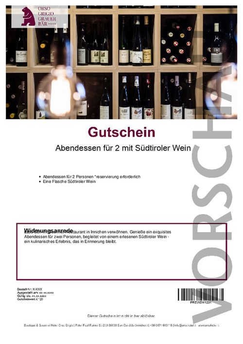 Abendessen für 2 mit Südtiroler Wein