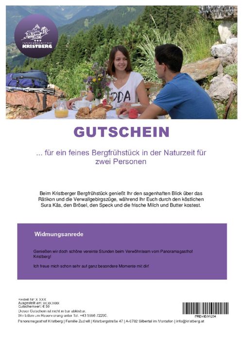 ... für ein feines Bergfrühstück in der Naturzeit für zwei Personen