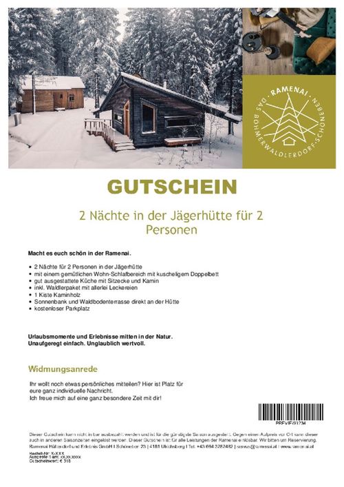 2 Nächte in der Jägerhütte für 2 Personen